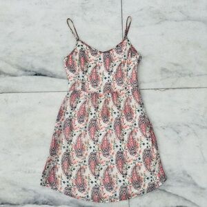 Y2K Abercrombie & Fitch Mini Dress Pink Blue Paisley Chiffon Lined Womens Small